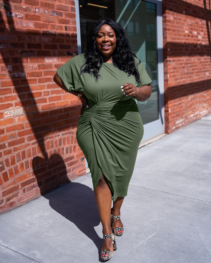 Plus Size Comfy Ruched Bodycon Dress