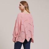 Plus Size Solid Pointelle Knit Drop Shoulder Sweater
