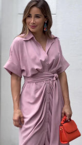 Solid Tie Front Shirt Dress